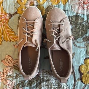 Light pink Sperry topsiders with pink and purple stripes. Size 9.5.